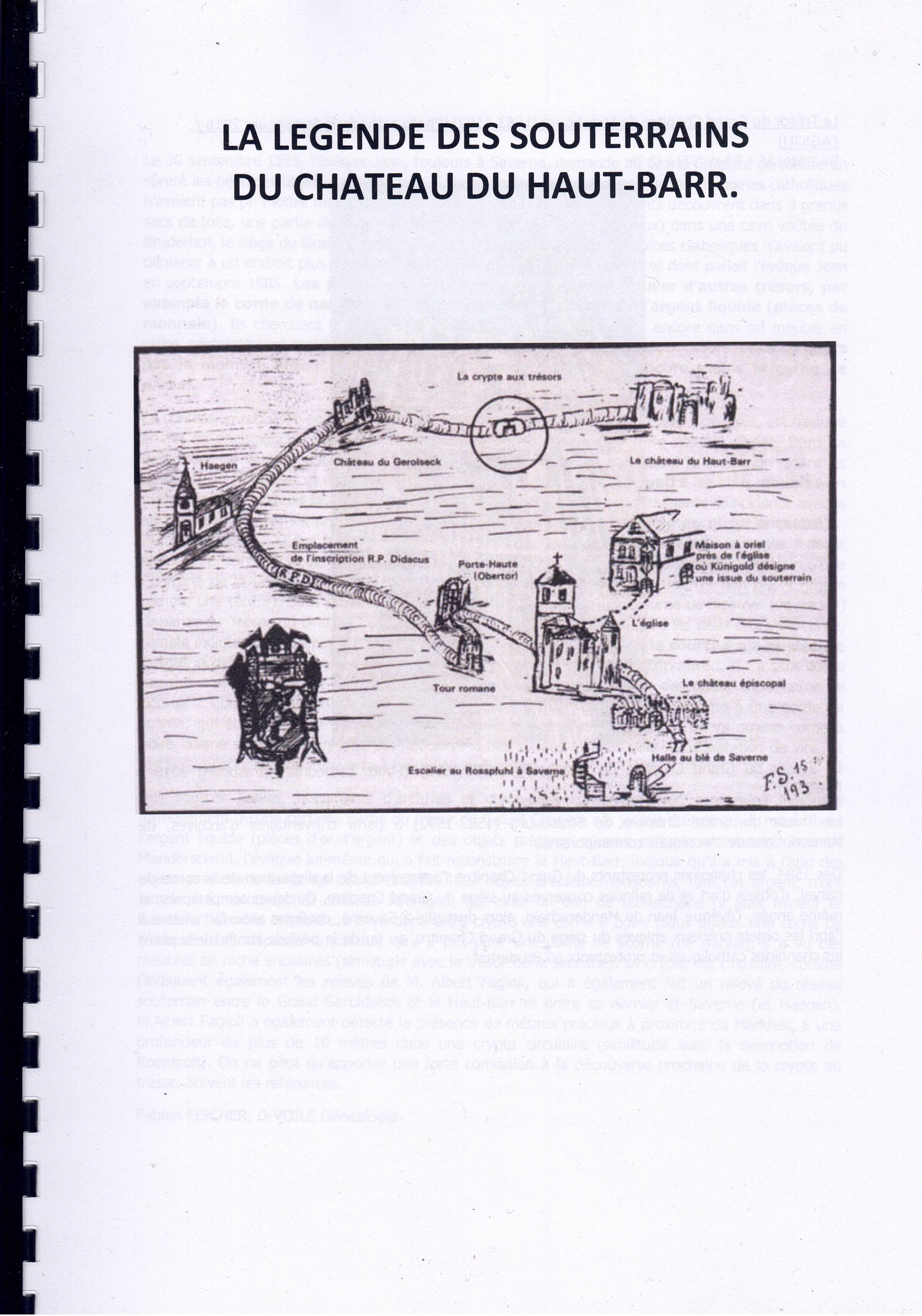 Rapport sur la légende des souterrains du château du Haut-Barr transmis en main propre à la DRAC de Strasbourg.